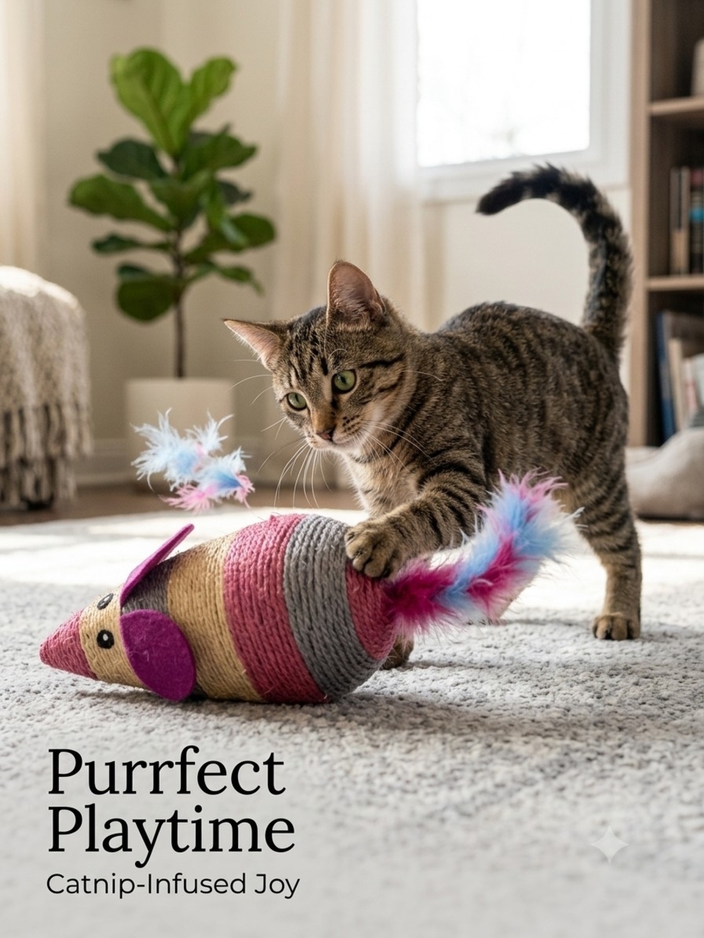 NEW Catnip-Infused Mouse Toy - Pink, Gray, Tan